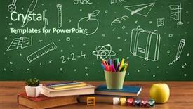  Presentation with school desk - Amazing slides having ruler science - wooden school desk with stuff backdrop and a ocean colored foreground