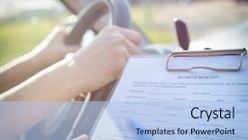  Presentation with driver - Slide deck with school rules - examiner filling in driver's license background and a light blue colored foreground
