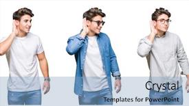  Presentation with collage - Slide deck with rumors - collage of young handsome man background and a light blue colored foreground