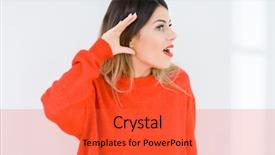  Presentation with listening woman - Theme with rumors - young woman wearing casual red background and a  colored foreground