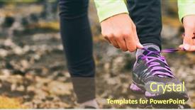  Presentation with running shoes - PPT theme with run athlete woman tying lace background and a violet colored foreground
