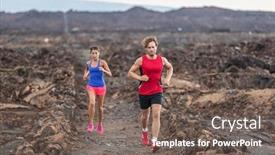  Presentation with marathon running race - PPT theme having run-couple-fit-athletes-training background and a gray colored foreground