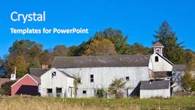  Presentation with old farm - Theme featuring run down - deserted old traditional farm building background and a teal colored foreground