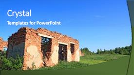  Presentation with brick wall - Presentation theme consisting of run down - destroyed brick wall amongst herbs background and a cobalt blue colored foreground