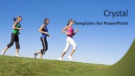  Presentation with running - PPT theme with run down - female joggers running along hillside background and a  colored foreground