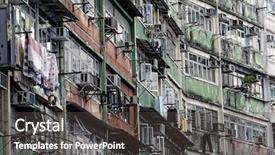  Presentation with apartments - Colorful PPT layouts enhanced with run down - old apartments in hong kong backdrop and a dark gray colored foreground