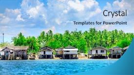  Presentation with paradise - Colorful theme enhanced with run down shacks in seaside tropical paradise backdrop and a light blue colored foreground