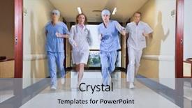  Presentation with nurse running - Beautiful PPT theme featuring run emergency - team of surgeon and nurse backdrop and a light blue colored foreground