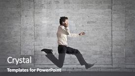  Presentation with running - Cool new slides with run emergency - young businessman running fast while backdrop and a  colored foreground