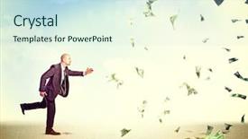  Presentation with people lost money fired businessman - Slide deck with run to reach the money background and a  colored foreground