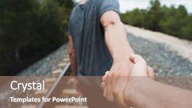  Presentation with tracks - PPT theme with runaway - closeup of the hand background and a coral colored foreground