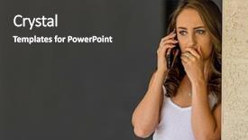  Presentation with talking on phone - Slide set featuring runaway - concerned brunette model talking background and a dark gray colored foreground