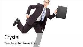  Presentation with running sock - Cool new PPT theme with runaway - scared male businessman running away backdrop and a white colored foreground