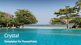  Presentation with swimming pool - Presentation design featuring runaway - summer holidays tourism travel background and a teal colored foreground