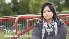  Presentation with playground - PPT theme consisting of runaway - young woman sitting in playground background and a gray colored foreground