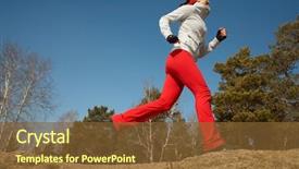  Presentation with foolishness cross - Colorful PPT theme enhanced with runing train - beautiful young woman jogging cross backdrop and a tawny brown colored foreground