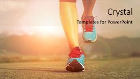  Presentation with running - Presentation design consisting of runner athlete feet running on road under sunlight background and a lemonade colored foreground