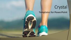  Presentation with feet - PPT theme having runner athlete feet running on road under sunlight background and a light blue colored foreground