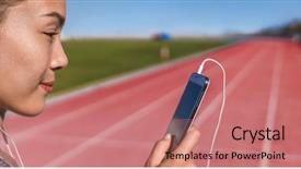  Presentation with running tracks - Beautiful PPT theme featuring phone app on running track backdrop and a coral colored foreground