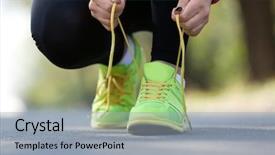  Presentation with runner - Beautiful presentation theme featuring runner feet on road outdoors backdrop and a  colored foreground