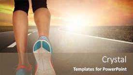  Presentation with running - Presentation design featuring runner-feet-running-on-road background and a coral colored foreground