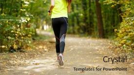  Presentation with running shoes - PPT theme enhanced with runner feet running on road background and a coral colored foreground