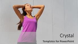  Presentation with tired runner - PPT theme consisting of runner girl out of breath background and a light gray colored foreground