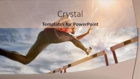  Presentation with college running track hurdle - Amazing PPT theme having runner-jumping-over-running-hurdle backdrop and a lemonade colored foreground