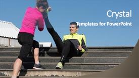  Presentation with knee pain - Beautiful theme featuring runner knee injury and pain on mornign jogging backdrop and a teal colored foreground