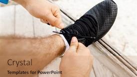  Presentation with runner - PPT layouts featuring runner laces his shoes and prepares to jogging background and a coral colored foreground