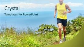  Presentation with healthy living - PPT theme having runner living a healthy life background and a sky blue colored foreground