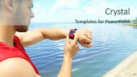  Presentation with runner - Amazing theme having runner looking at sports smart watch outdoors backdrop and a cool aqua colored foreground