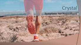  Presentation with running shoes - PPT theme consisting of runner-sprinting-running-away-rear background and a light blue colored foreground