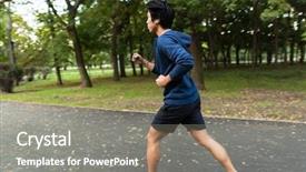  Presentation with asian music - Colorful PPT layouts enhanced with runner stamina - healthy young asian man jogging backdrop and a gray colored foreground