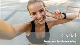  Presentation with happy image - Colorful theme enhanced with runner stamina - image of happy young fitness backdrop and a gray colored foreground