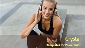  Presentation with happy music lovers - Slides enhanced with runner stamina - image of happy young fitness background and a tawny brown colored foreground