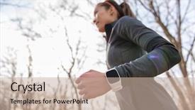  Presentation with heart rate monitor - Colorful slide set enhanced with runner wearing smartwatch on wrist backdrop and a mint green colored foreground