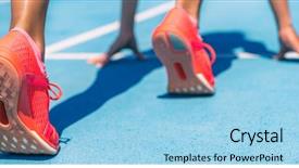  Presentation with running race - Cool new theme with runner woman athlete on blue backdrop and a light blue colored foreground