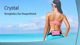  Presentation with listening woman - Amazing slide set having runner woman taking a break backdrop and a light blue colored foreground