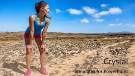  Presentation with running race - Beautiful PPT layouts featuring runner woman tired breathing hard backdrop and a coral colored foreground