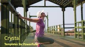  Presentation with woman runner - Presentation theme with runner woman warming up and stretching before morning jogging background and a tawny brown colored foreground