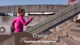  Presentation with woman runner - Colorful slides enhanced with runner woman warming up and stretching before morning jogging backdrop and a violet colored foreground