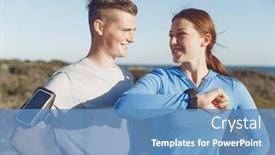  Presentation with heart rate monitor - Amazing PPT theme having runner woman with heart rate monitor running on beach backdrop and a teal colored foreground