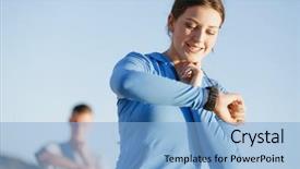  Presentation with heart rate monitor - Slide set consisting of runner woman with heart rate background and a light blue colored foreground