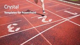  Presentation with runners - Presentation theme featuring runners approaching the finish background and a coral colored foreground