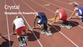  Presentation with runners - PPT layouts featuring rear view of runners at starting line ready to race background and a coral colored foreground