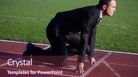  Presentation with ready - Audience pleasing slides consisting of runners finish line - business man in start position backdrop and a tawny brown colored foreground