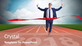  Presentation with new year - Slide deck having runners finish line - businessman running towards new year background and a coral colored foreground