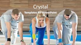  Presentation with finish line - Audience pleasing presentation theme consisting of runners finish line - group of young adults backdrop and a coral colored foreground