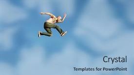  Presentation with rocks - Amazing PPT theme having runners finish line - man jumping on red rocks backdrop and a  colored foreground